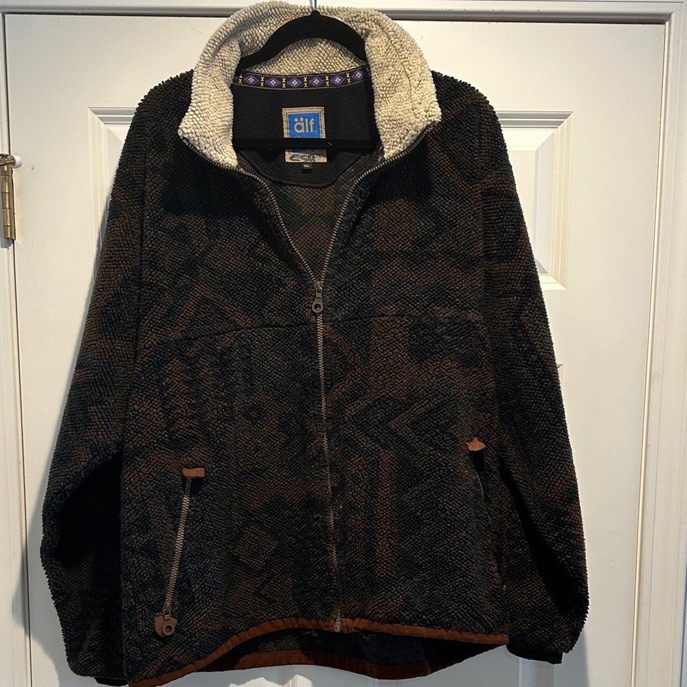 ALF Vintage Brown, Black & Tan Fleece Jacket XL Älf